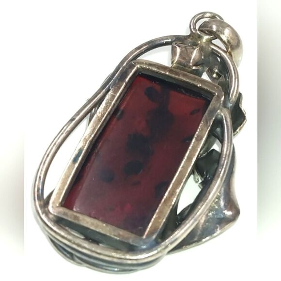 Baltic Amber Sterling Silver Art Nouveau Floral Pendant Vintage - Picture 13 of 16